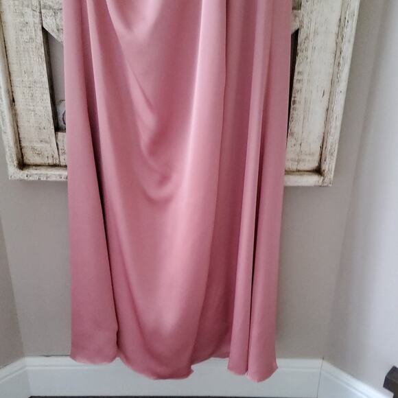 Vivian Diamond Dressy Collection One-Shoulder Satin Gown Knotted Bodice Rose - Picture 8 of 13